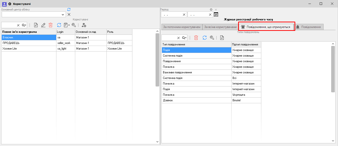 Повідомлення, що отримуються