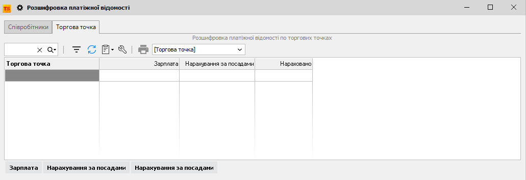 Розшифровка платіжної відомості - Торгова точка