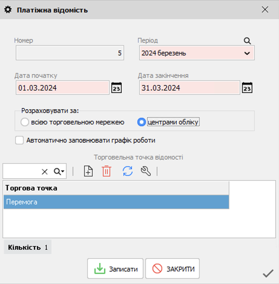 Платіжна відомість - за центрами обліку