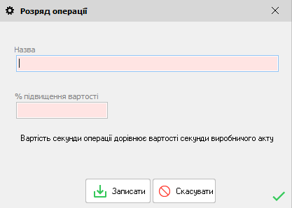 Розряд операція - форма редагування
